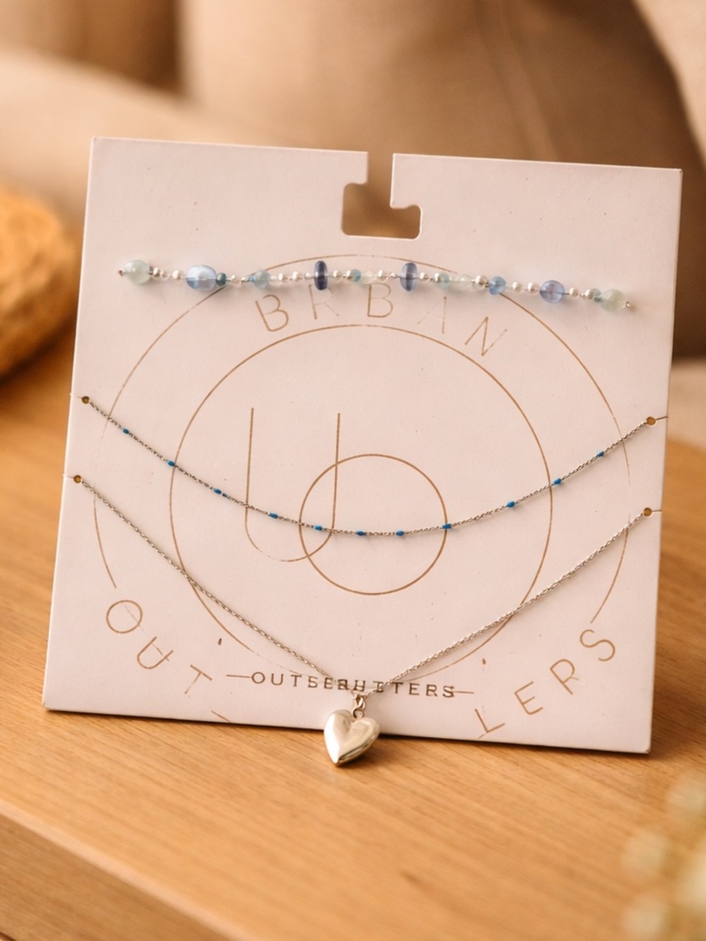 NWT Urban Outfitters Layered Necklace Blue Beaded  Silver Tone - so pretty